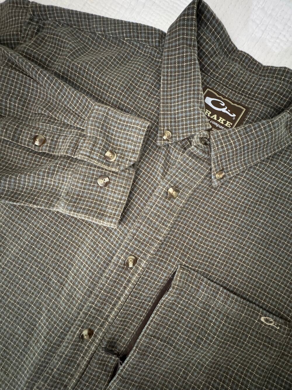 Drake Waterfowl Shirt Mens XL Autumn Brushed Twill Plaid Houndstooth Flannel EUC